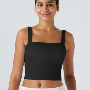 NWT Halara Black Softlyzero Plush Cropped Skinny Yoga Tank Top Size M